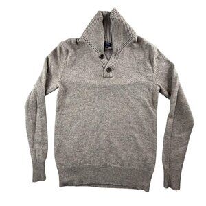 J Crew Sweater Womens XS Beige Shawl Collar Henley Lambswool Blend Cozy Pullover